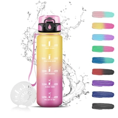 Abbildung von Trinkflasche Kinder, 0.5 Liter, für Kohlensäurehaltige Getränke, Kann mit Dir Tragen, Auslaufsicher Filter, Wasserflasche Schule, Camping, Gelb Rosa