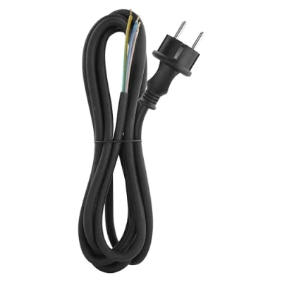 Abbildung von EMOS Gummi Anschlussleitung 3 m, Zuleitungskabel, Anschlusskabel für hohe mechanische Belastung, Verbindungskabel Schuko, x 1.5 mm2, H07RN F Gummi/Neopren, Schwarz