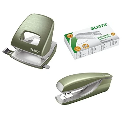 Abbildung von Büro Schreibtisch Set Leitz NeXXt Style seladon grün Locher 5006, Heftgerät 5562, Heftklammern 5570