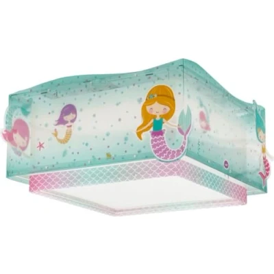 Abbildung von Dalber Deckenleuchte für Kinder Mermaids Meerjungfrauen, Deckenlampe Kinderzimmer, Türkis