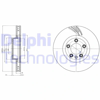 Abbildung von DELPHI BG9101C Bremsscheibe 360 36 5 Belüftet beschichtet hochgekohlt ohne Radlager, ABS Sensorring PORSCHE: Cayenne, VOLKSWAGEN: Touareg II