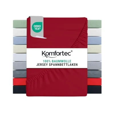 Abbildung von Komfortec Jersey Spannbettlaken 160x200 cm, 100% Baumwolle, Rot