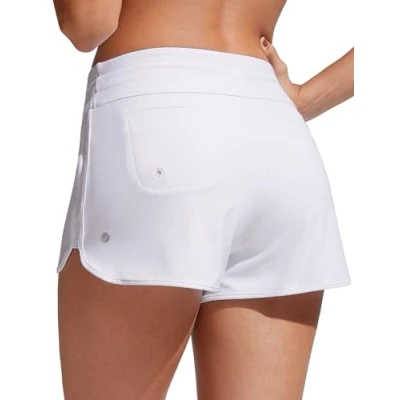 Abbildung von CRZ YOGA Damen Badeshorts Schnell Trocknend Schwimmshorts Sommer Boardshorts mit Seitlichem Split Weiss 40