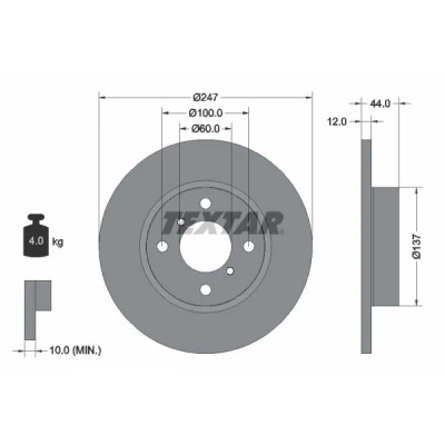 Abbildung von TEXTAR PRO 92110803 Bremsscheibe 247 12 04/06 100 voll beschichtet ohne Radbefestigungsbolzen, Radnabe SUZUKI: Wagon R+ II Hatchback