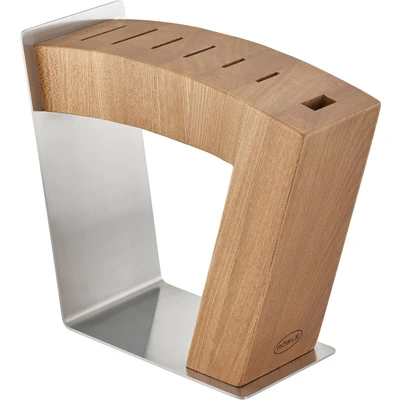 Abbildung von Rösle Messerblock MoveX, Hochwertiger Design aus Edelstahl und Ulmenholz, sichtbare Klingen, zwei Standpositionen, standfest, unbestückt, braun, silberfarben