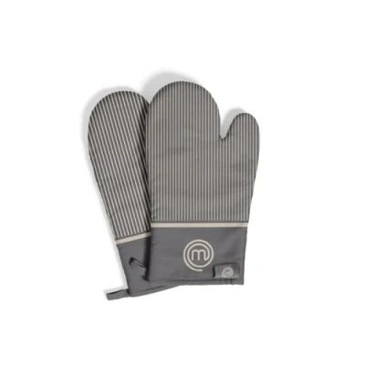 Abbildung von Masterchef Topflappen Handschuh Ofenhandschuhe Hitzebestaendig, 100% Baumwolle, Backofenhandschuhe Perfekt zum Kochen, Backen, mit Aufhängeschlaufe &amp; Logo, Grau, Erde Kolletion