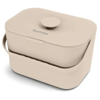 Abbildung von YourCasa® Biomülleimer Küche 5L Komposteimer für alltäglichen Biomüll Behälter Spülmaschinenfest Geruchsdicht mit Sieb &amp; ergonomischen Griff Bio Mülleimer Klein Komposter (Creme)