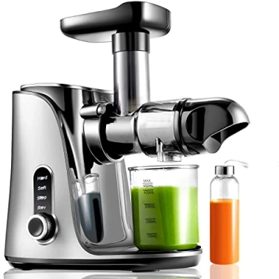 Abbildung von AMZCHEF Entsafter Gemüse und Obst mit 2 Geschwindigkeitsmodi Slow Juicer Tragbare Flasche Tassen BPA freie Cold Press Intelligente LED Umkehrfunktion Grau