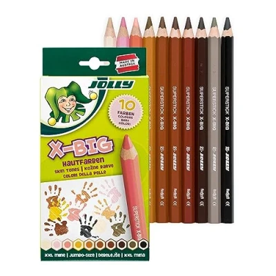 Abbildung von JOLLY X Big Hautfarben Set,10 Farben, Dicke Buntstifte, Buntstifte Schule 1. Klasse, für Kinder, Stifte, Bruchfest, Jumbo size, Farbintensiv