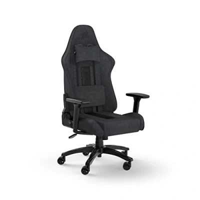 Abbildung von Corsair TC100 Relaxed Gaming Stuhl Stoff Vom Rennsport inspiriertes Design Lendenkissen Abnehmbares Nackenkissen aus Memory Schaumstoff Verstellbare Armlehnen Grau und Schwarz