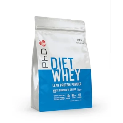 Abbildung von PhD Nutrition Diet Whey Protein Pulver 1kg Weiße Schokolade Deluxe, Kalorienarmes High Eiweißpulver zur Diät Unterstützung mit 16g Eiweiß pro Portion