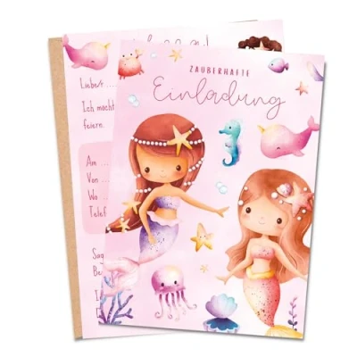 Abbildung von MeinBaby123® 10 Einladungskarten Kindergeburtstag Mädchen Geburtstagseinladungen für Kinder Meerjungfrau inkl. Briefumschläge Premium Qualität (Meerjungfrau V5)