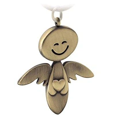 Abbildung von FABACH Schutzengel Schlüsselanhänger Smile mit Herz Edler Engel Anhänger aus Metall in mattem Bronze Geschenk Glücksbringer Auto Führerschein Fahr vorsichtig