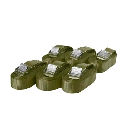 Abbildung von Sandax 6er Set Spanngurte mit Klemmschloss, Länge 4m, Breite 25mm, Farbe Oliv grün, Zurrgurte Klemmverschluss, belastbar bis 250kg, nach DIN EN 12195 2, Einteilige hochwertige Klemmschlossgurte