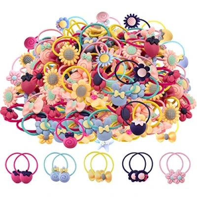 Abbildung von 100 stücke Mix Farben Mädchen Elastische Haargummis Weiche Gummibänder Haarbänder Pferdeschwanz Inhaber Haarschmuck für Kleinkinder (50 Pairs)