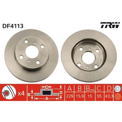 Abbildung von TRW DF4113 Bremsscheibe 229 15,9 4 100 Belüftet lackiert TOYOTA: Starlet V Hatchback, IV Hatchback