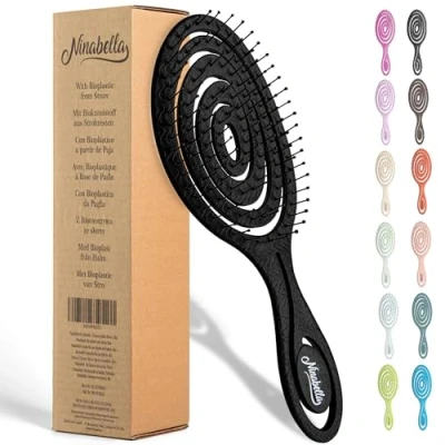 Abbildung von Ninabella Haarbürste ohne Ziepen für Damen, Herren &amp; Kinder Entwirrbürste auch Locken Lange Haare Einzigartige Profi Detangler Bürste mit Spiralfeder Schwarz
