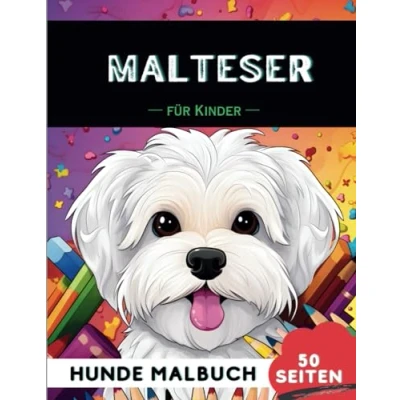 Abbildung von Malteser Malbuch für Kinder: 50 Kreative, lustige und niedliche Hunde Malvorlagen Jungen Mädchen, das perfekte Geschenk Kinder (Lustige Hunderassen Malbücher Kinder)