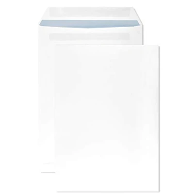 Abbildung von Netuno 250 Versandtaschen C4 Weiß mit blauem Innendruck 229 x 324 mm 90g groß a4 selbstklebend ohne Fenster gerade Klappe Umschläge Maxibrief Briefhüllen envelope big white