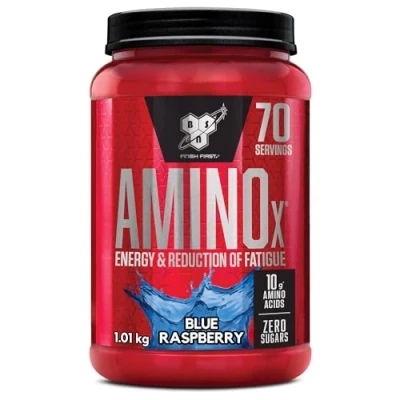 Abbildung von BSN Nutrition Amino X Supplement mit Vitamin D, B6 und Aminosäuren, Himbeer Geschmack, 70 Portionen, 1kg
