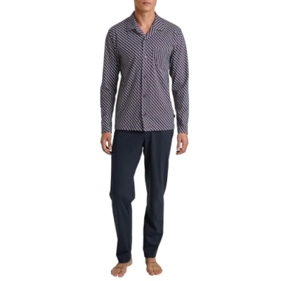 Abbildung von CALIDA Relax Imprint Pyjama, durchgeknöpft Herren, aus 100% Baumwolle, Hose mit stoffbezogenem Gummibund