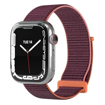 Abbildung von EAZY CASE Ersatzarmband kompatibel mit Apple Watch 42mm 44mm 45mm 46mm 49mm verstellbares Wechselarmband aus Nylon Loop für Serie 9 8 7 6 5 4 3 2 1 SE Ultra Damen Herren Beere