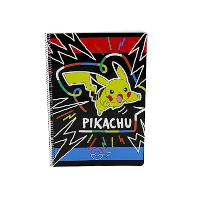 Abbildung von CyP Brands Pokémon Notizbuch, Foliogröße, kariert, 4 x mm, Pikachu, Schulmaterial, mehrfarbig, offizielles Produkt