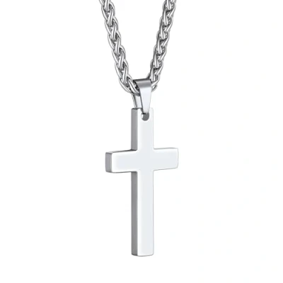 Abbildung von PROSTEEL Kreuzanhänger Edelstahl Christlich Kreuz Halskette Minimalist Unisex für Männer Frauen Jungen Mädchen, Silber L