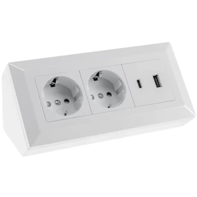 Abbildung von ChiliTec Steckdosenblock Ecksteckdose 2 fach Schutzkontaktsteckdose USB A C PD Weiß