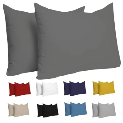 Abbildung von Kissenbezug 50 x 70 cm (Set mit 2) 100% Jersey Baumwolle 150 g/qm Kissenbezüge Anthrazit Für Kissen Kissenhülle Resistent und Hypoallergen Dreamzie