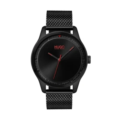 Abbildung von HUGO Analog Quarzuhr für Herren mit Schwarzes Edelstahl Mesh Gliederarmband 1530044
