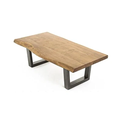 Abbildung von byLIVING Couchtisch Judy/Sofatisch mit Baumkante/Massivholz Akazie Natur braun/Gestellt Metall schwarz pulverbeschichtet/Baumkantentisch klein/B 120, H 45, T 60 cm