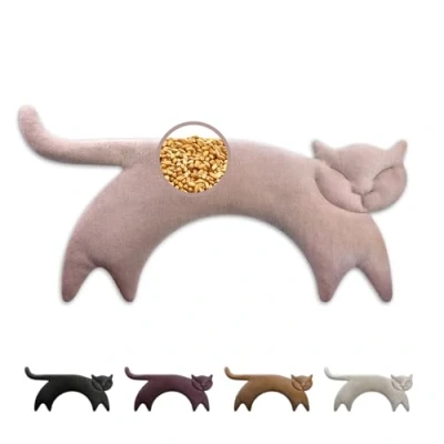 Abbildung von LESCHI Wärmekissen für Mikrowelle (47x23 cm), aus 100% Bio Baumwolle und Weizen, Katze Rosa, Körnerkissen, Nackenwärmer ideal als Wärmespender bei Verspannungen an Rücken Schulter Nacken Hals
