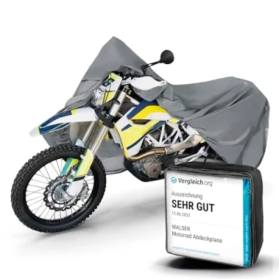 Abbildung von Walser Premium Motorrad Abdeckplane XL, Auszeichnung Sehr Gut* aus hochwertigem PVC, Outdoor Plane, Zubehör, grau 255x110x135 cm