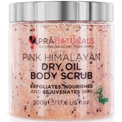 Abbildung von PraNaturals Körperpeeling aus rosafarbenem Himalaysalz 500 g, Von Natur reich an pflegenden Mineralstoffen und Vitaminen, Entfernt abgestorbene Hautzellen regeneriert die Haut
