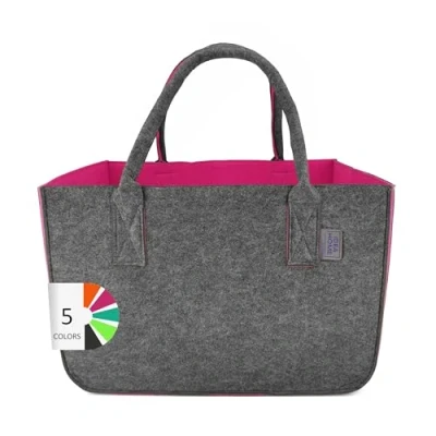 Abbildung von IDEA HOME Filztasche Shopper Groß 30 Liter Einkaufstasche XXL Zusammenklappbar Einkaufskorb Kaminholztasche Kleiderkorb Spielzeugtasche Dunkelgrau/Himbeerfarbe