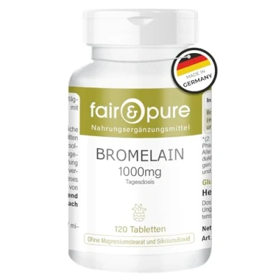 Abbildung von Fair &amp; Pure® Bromelain 500mg 120 Tabletten hochdosiertes Ananasenzym 1200 F.I.P. pro Tablette ohne Magnesiumstearat