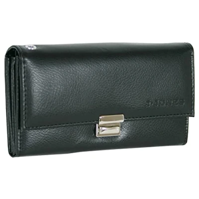 Abbildung von J.Jones Echt Leder Kellnerbörse Taxi Geldbörse Schwarz Damen Herren Geldbeutel mit großem Münzfach 18 x 10,5 cm