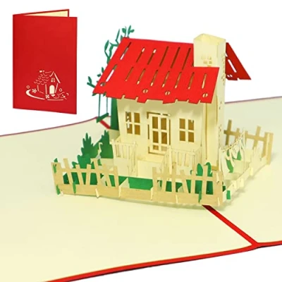 Abbildung von LINPOPUP®, LIN17074, Pop Up Karte, Umzug Einzug 3D Karte Grußkarten Glückwunschkarten Einzugskarten, Garten, Haus, N54
