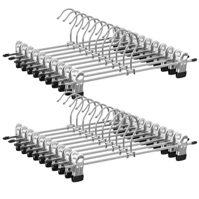 Abbildung von SONGMICS Hosenbügel aus Metall, 20er Set, Kleiderbügel mit Klammern, 31 cm lang, rutschfest, für Hosen, Röcke und Socken, Rockbügel, gut belastbar, Silber Schwarz CRI003 20