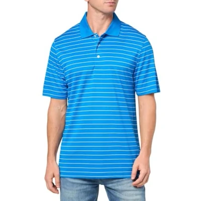Abbildung von Amazon Essentials Herren Golf Poloshirt, Feuchtigkeitsableitend Schnell Trocknend, Kurzarm, Königsblau Weiß Ministreifen, S