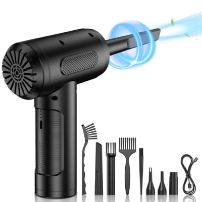 Abbildung von Elektrische Staubgebläse Druckluftspray, 3 Gang 91000 U/min Compressed Air Duster, USB Wiederaufladbar PC Reinigungsset Mit 6000mah Akku für Laptop,Tastatur,Auto,Bürogeräte,Sofa