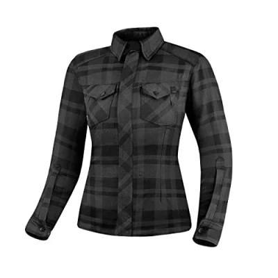 Abbildung von SHIMA RENEGADE LADY 2 Motorrad Hemd Damen Verschleißfest Baumwolle Karierte Motorradjacke mit CE Protektoren, FiberQL Aramid und Kühlungsschicht, Reißverschluss (Schwarz, XL)