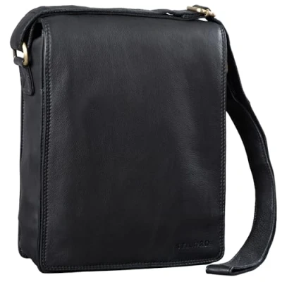 Abbildung von STILORD &#039;Lars&#039; Vintage Umhängetasche Leder Herren für 13,3 Zoll Tablet MacBooks und iPad Schultertasche Herrentasche Messenger Bag Echtleder, Farbe:schwarz