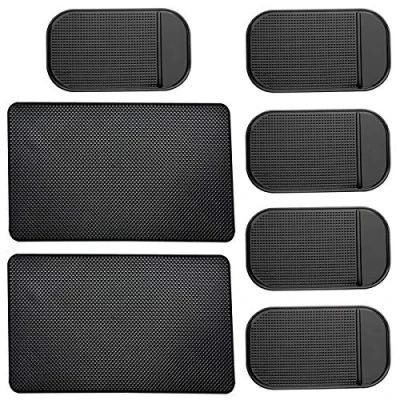 Abbildung von CKANDAY 7er Pack Auto Armaturenbrett Anti Rutsch Matte, 2 Größen Hitzebeständige, klebrige, rutschfeste, wellenförmige Gel Latex Auflage für Handy Sonnenbrillen Schlüsselmünzen, schwarz