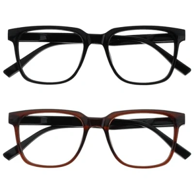 Abbildung von OPULIZE LEO Lesebrille 2er Pack Großes Rechteckiges Gestell Schwarz, Braun Herren Damen Federscharniere RR55 12 +3.00