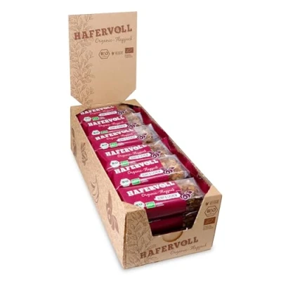 Abbildung von HAFERVOLL Organic Flapjack Berry &amp; Cashew, 18 x 60 g Müsliriegel Bio zertifiziert, mit Honig ohne Zusatz von Zucker, Hafer, im Ofen gebacken