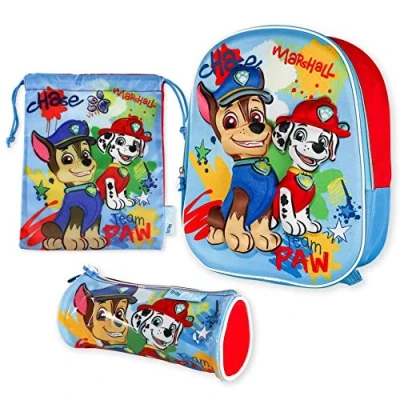 Abbildung von Kindergartenrucksack Jungen 3D, Turnbeutel Kinder und Stiftebox Paw Patrol Rucksack für Mädchen Schulmaterial Zurück Zur Schule Mit den Kindern