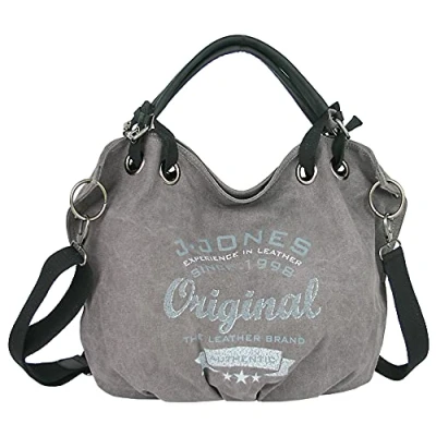 Abbildung von JENNIFER JONES Große Damen Handtasche aus Canvas und Echtleder Vintage Look Casual Schultertasche Umhängetasche