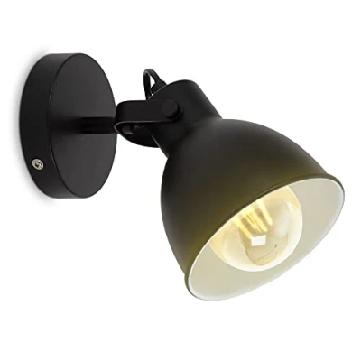 Abbildung von B.K.Licht Wandleuchte innen schwenkbar, E27 Fassung, max. 10 Watt, Vintage, Wandlampe innen, Wandstrahler Wandlicht, Wandbeleuchtung, Schlafzimmer, Flurlampe, 17,2x17x13 cm, Schwarz